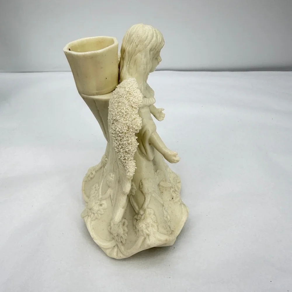 Jade Collection Angel Candle Holder Ivory Resin Floral Christmas Decor Elegant